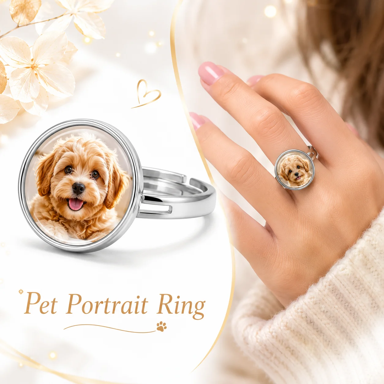 Initial Ring Custom - カスタマイズされた写真ロゴ調節可能なリング写真ペット家族ラウンドジュエリーファッションDIYパーソナライズされた記念品愛する人へのギフト