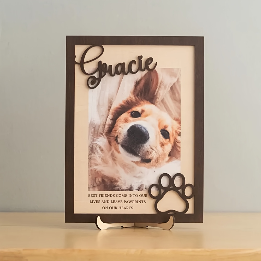 Pet Portrait Custom - カスタマイズ可能な木製ペット写真フレーム（名前と日付入り）- 縦型卓上ディスプレイ、犬のメモリアルギフト