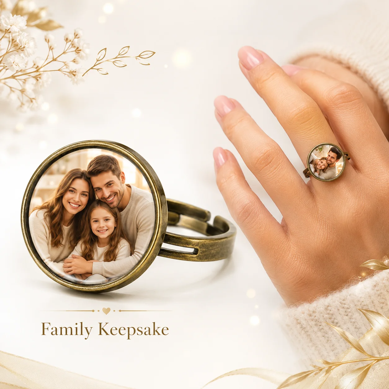 カスタマイズされた写真ロゴ調節可能なリング写真ペット家族ラウ - Initial Ring Custom のレビューと価格